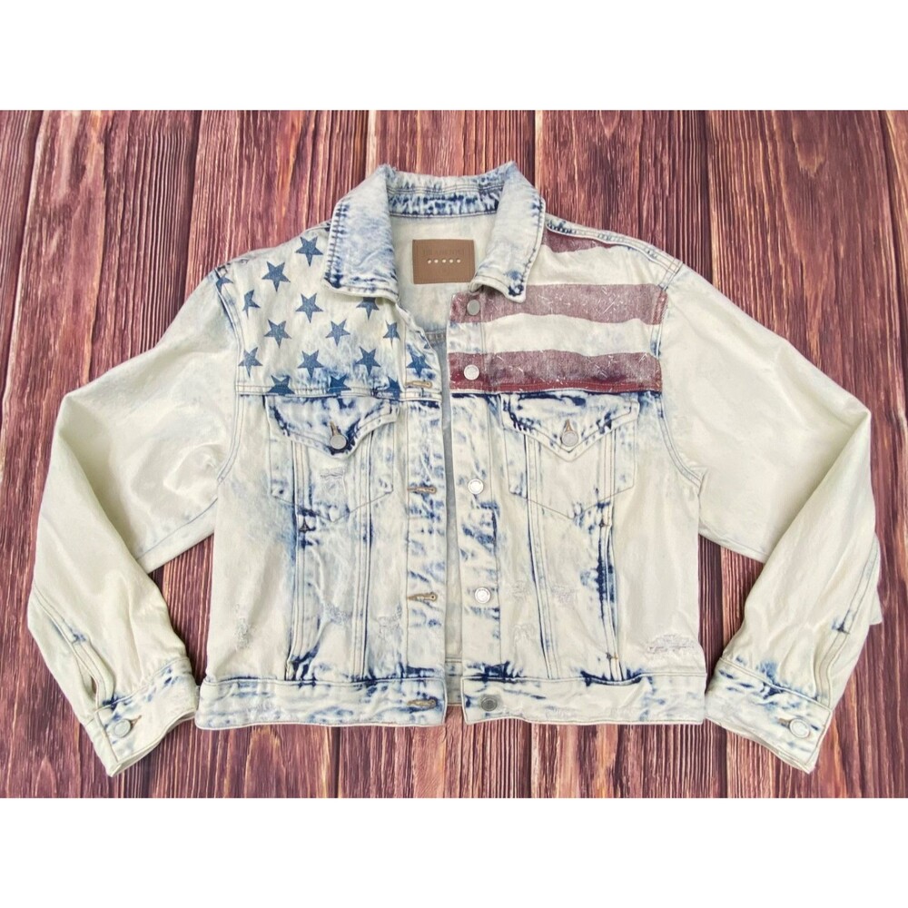 BLANKNYC Women’s Denim Trucker Jacket Size S American Flag Pre-Owned Excellent - Picture 4 of 16